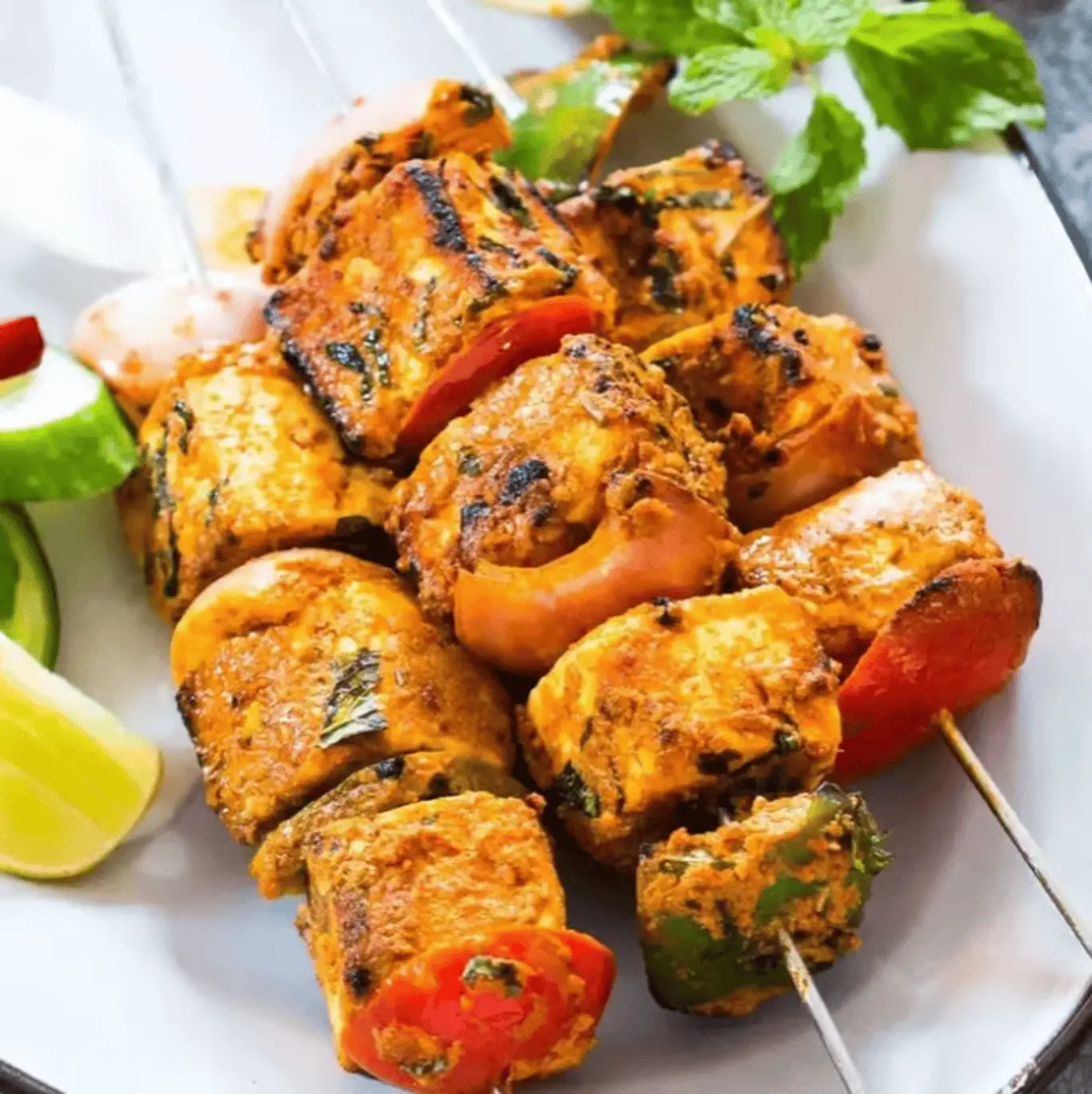 Tandoori Paneer Tikka — chargrilled paneer skewers at Singh Sweet Mahal, Winnipeg